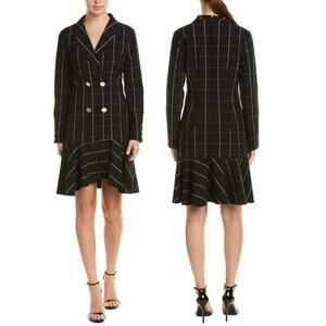 Shoshanna Sloan Long Sleeve Hi-Low Coat Dress Jet/Ivory Combo Women's Size 2